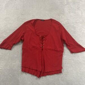 Hiatus Vintage Top Women's 3X Sweetheart Flare Sleeves Red Whimsigoth Y2K Fairy